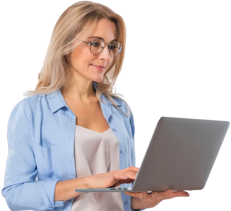 young-woman-wearing-eyeglasses-using-laptop-against-white-background 1